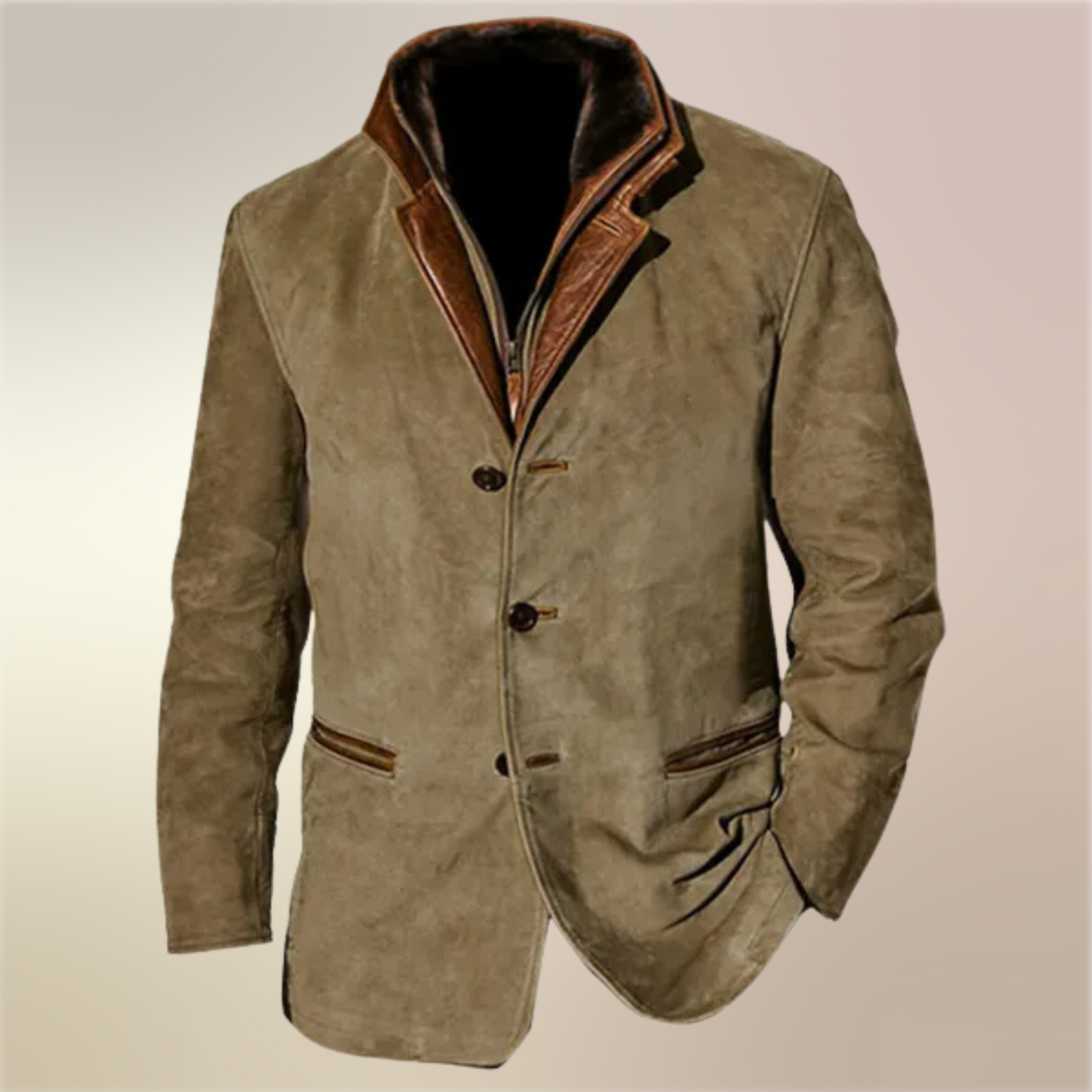 Veste en cuir vintage pour homme, avec un col en cuir contrasté et des boutons élégants. Parfaite pour une allure classique et raffinée, idéale pour les occasions formelles ou décontractées.
