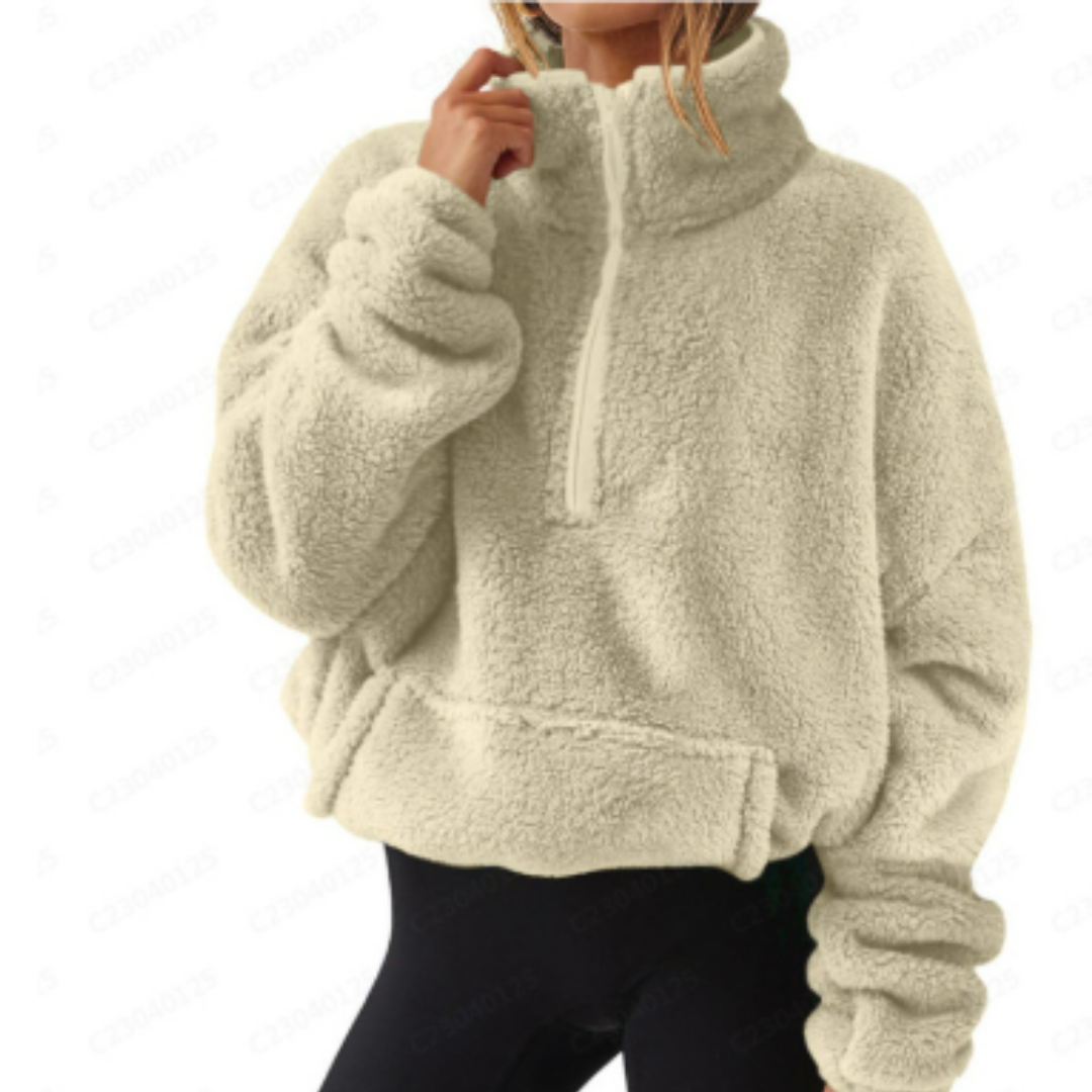 Pull Teddy Molleton Crème Mes Demoiselles - Taille 2, Col Montant, Oversize