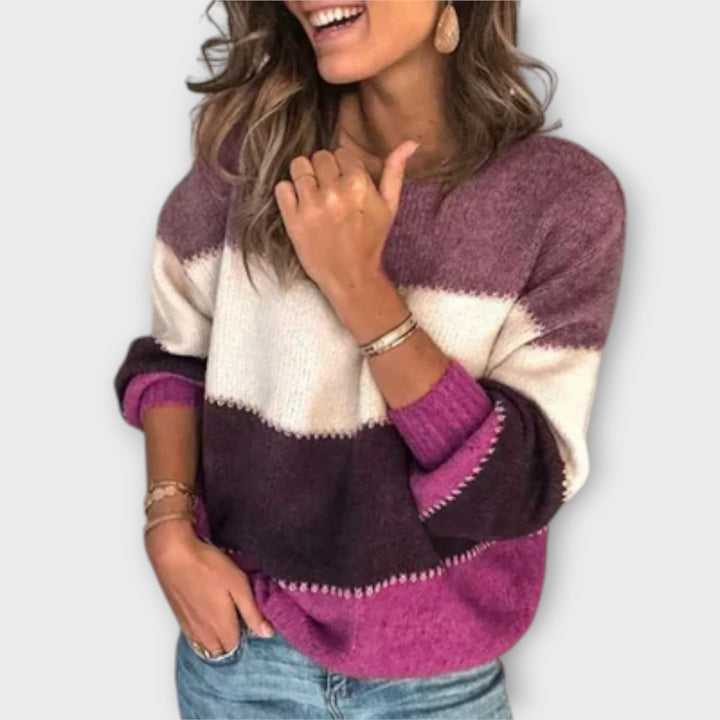 Pull en Maille Color Block Olive Femme