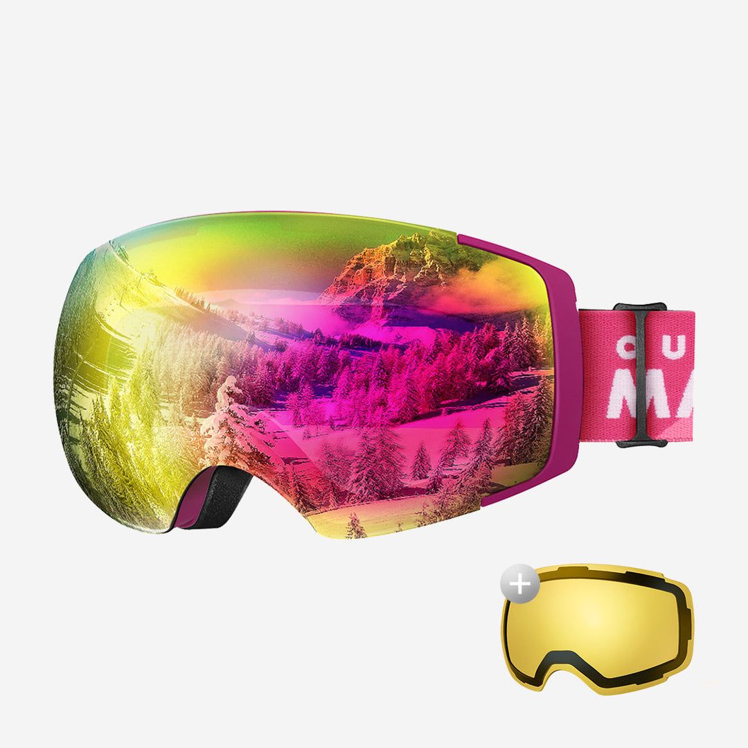 Magnetische meekleurende anti-condens-ski-bril voor dames met extra lens