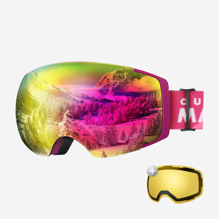 Magnetische meekleurende anti-condens-ski-bril voor dames met extra lens