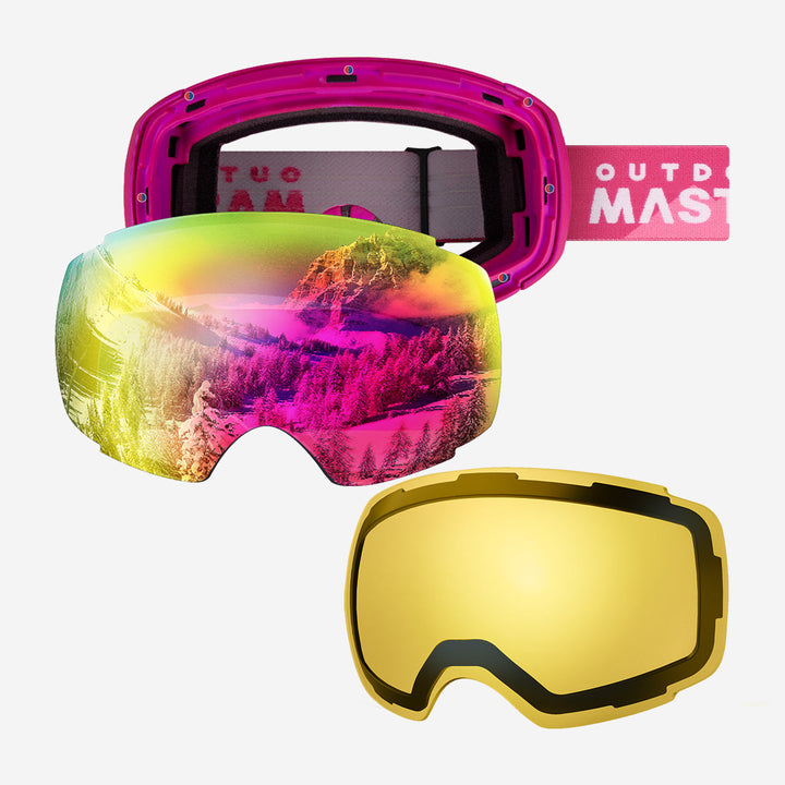 Magnetische meekleurende anti-condens-ski-bril voor dames met extra lens