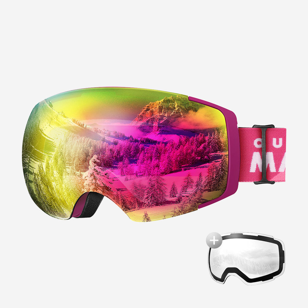 Magnetische meekleurende anti-condens-ski-bril voor dames met extra lens