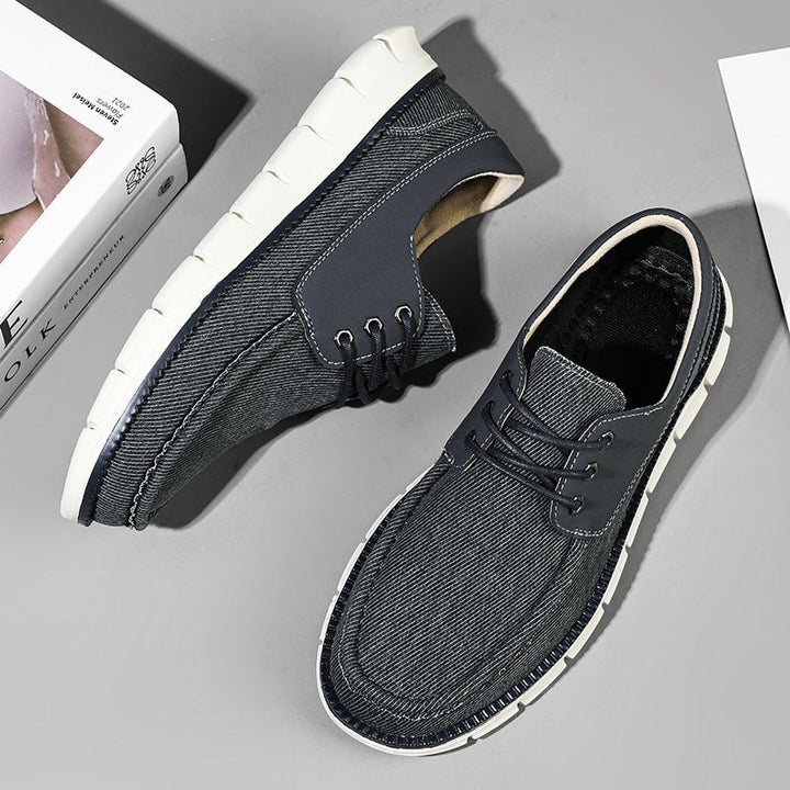 Sneakers da uomo senza lacci in tela effetto denim con suola spessa