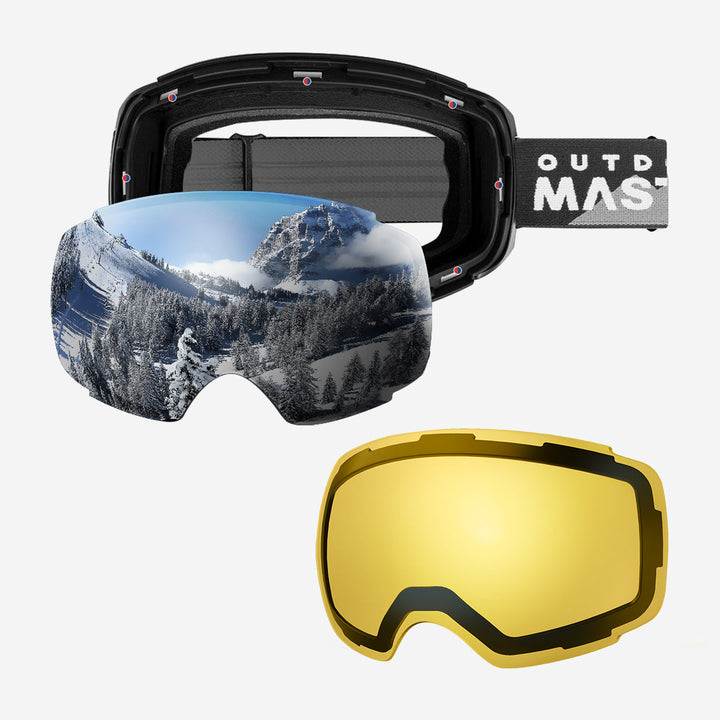 Magnetische meekleurende anti-condens-ski-bril voor dames met extra lens