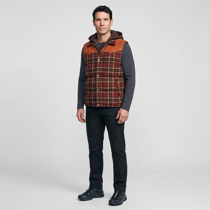 Herengewatteerd vest met capuchon, ruitpatroon en knopen