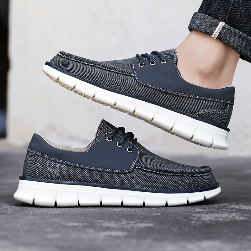 Sneakers da uomo senza lacci in tela effetto denim con suola spessa