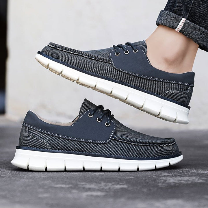 Sneakers da uomo senza lacci in tela effetto denim con suola spessa