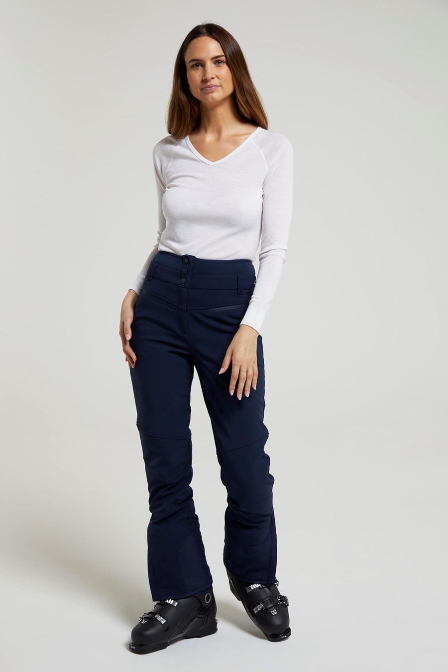 Pantaloni da sci da donna a vita alta in softshell con fodera in pile