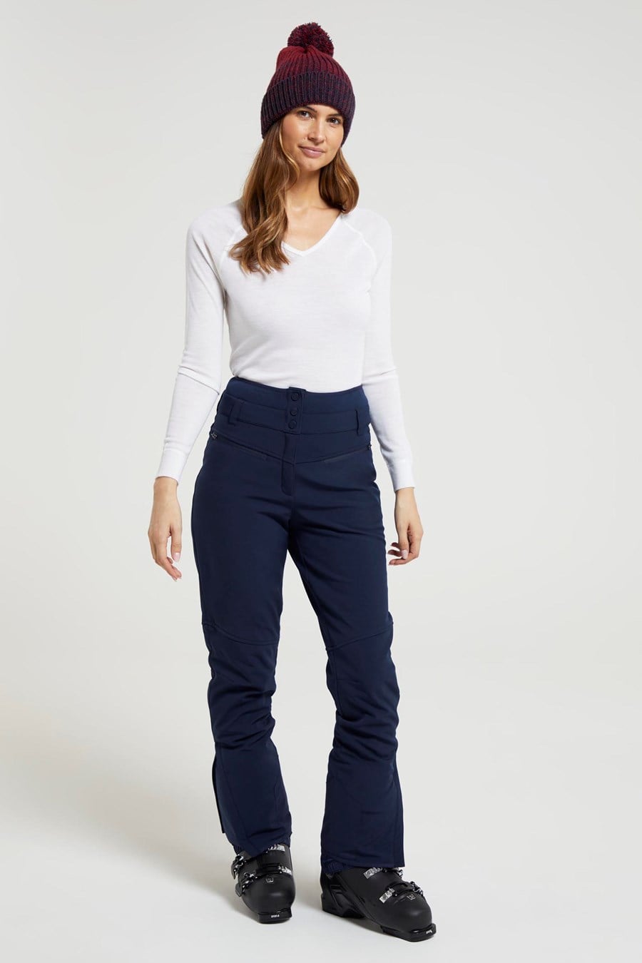 Pantaloni da sci da donna a vita alta in softshell con fodera in pile