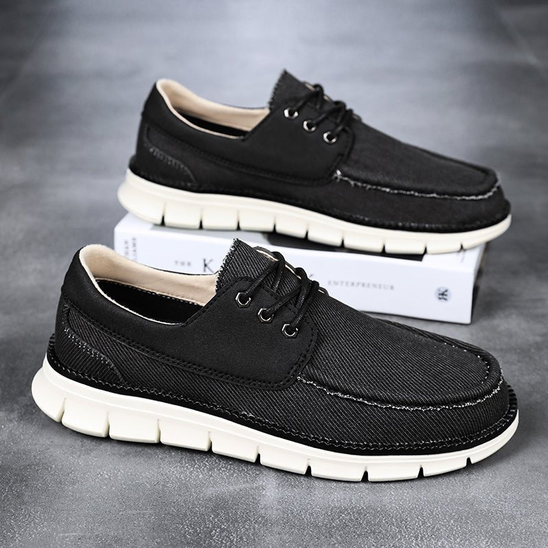 Sneakers da uomo senza lacci in tela effetto denim con suola spessa