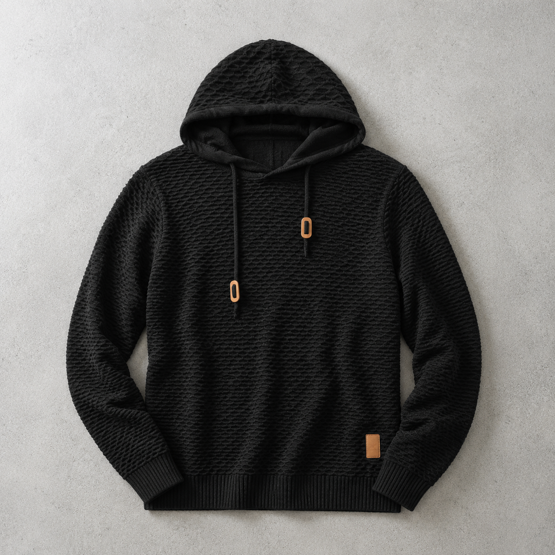 Gebreide hoodie voor heren met mandweefsel en trekkoord