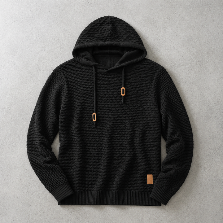 Gebreide hoodie voor heren met mandweefsel en trekkoord