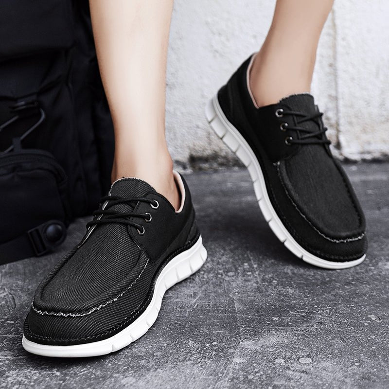 Sneakers da uomo senza lacci in tela effetto denim con suola spessa