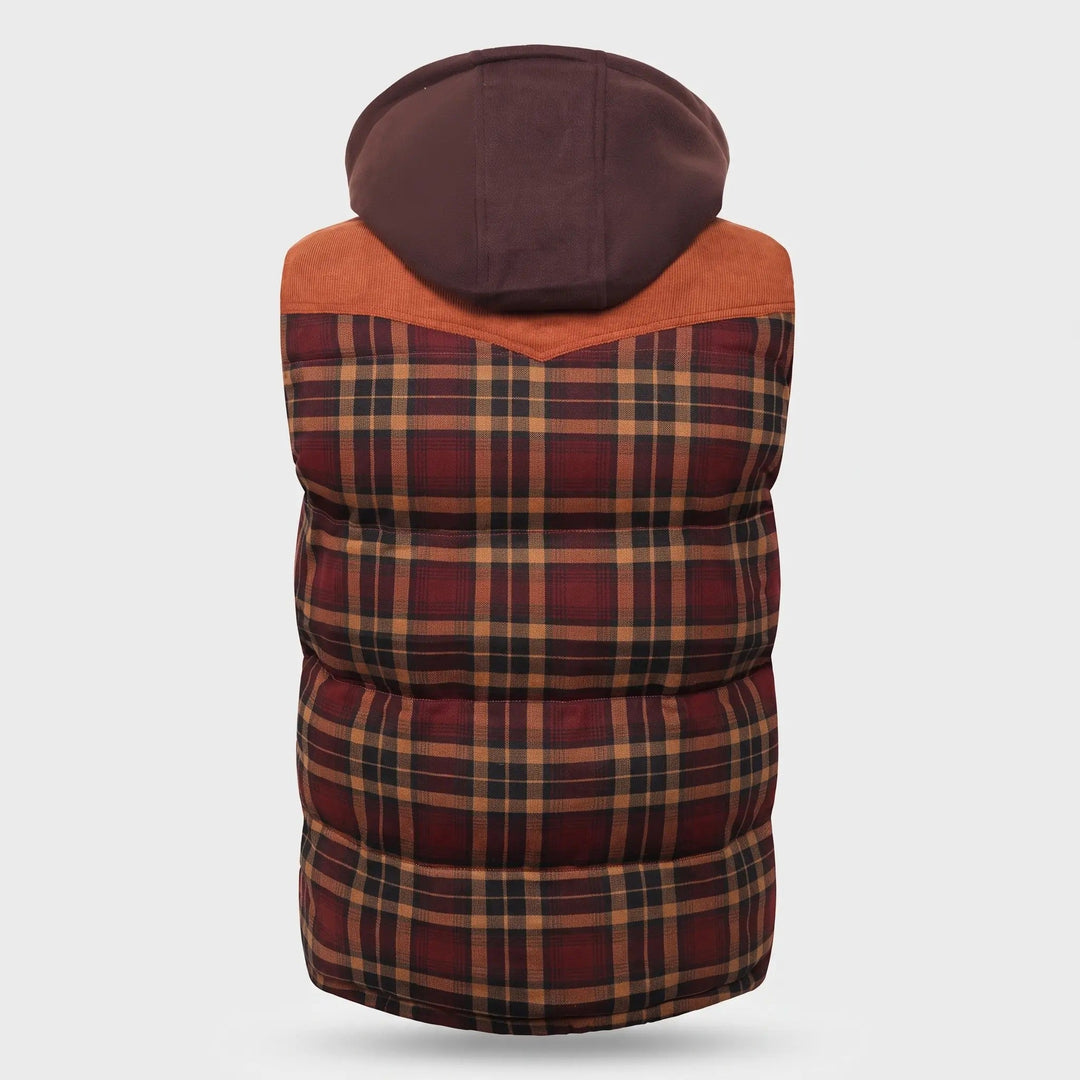 Herengewatteerd vest met capuchon, ruitpatroon en knopen