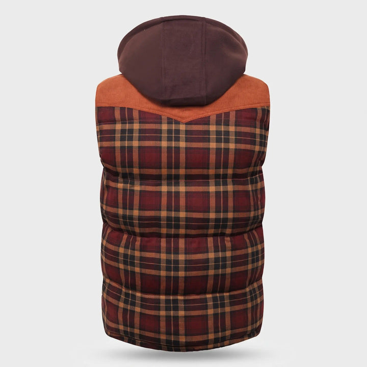 Herengewatteerd vest met capuchon, ruitpatroon en knopen