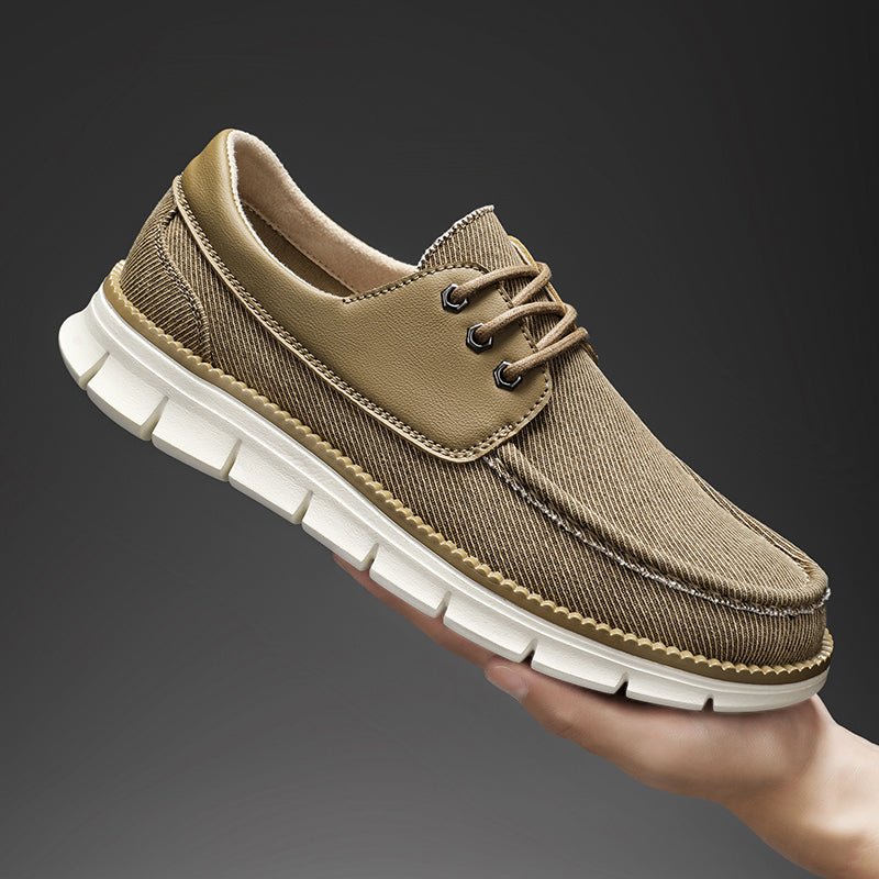Sneakers da uomo senza lacci in tela effetto denim con suola spessa