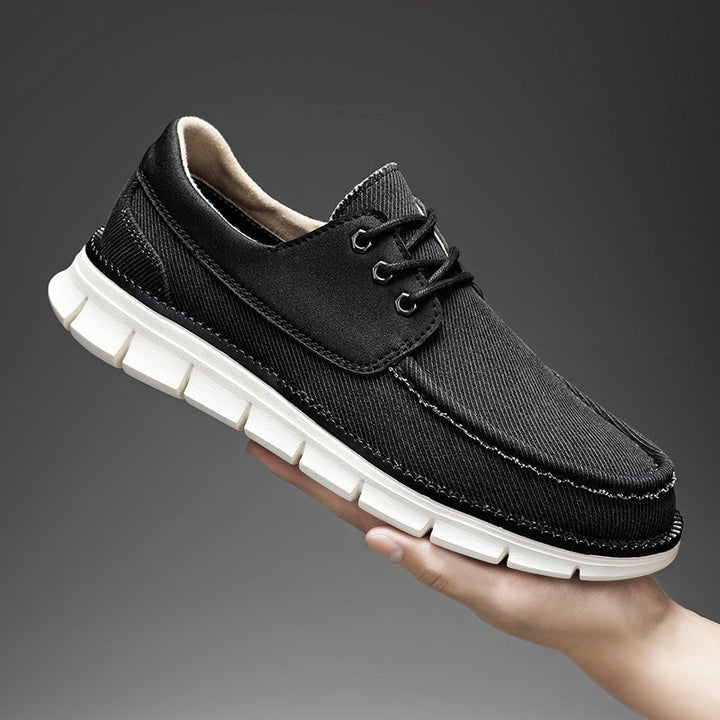 Sneakers da uomo senza lacci in tela effetto denim con suola spessa