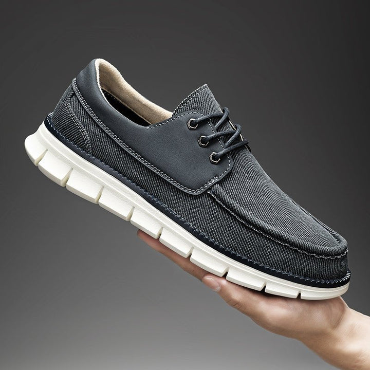 Sneakers da uomo senza lacci in tela effetto denim con suola spessa
