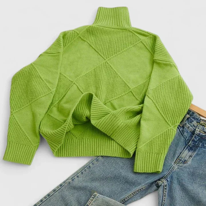 Pullover da donna in maglia a collo alto - testurizzato, vestibilità casual