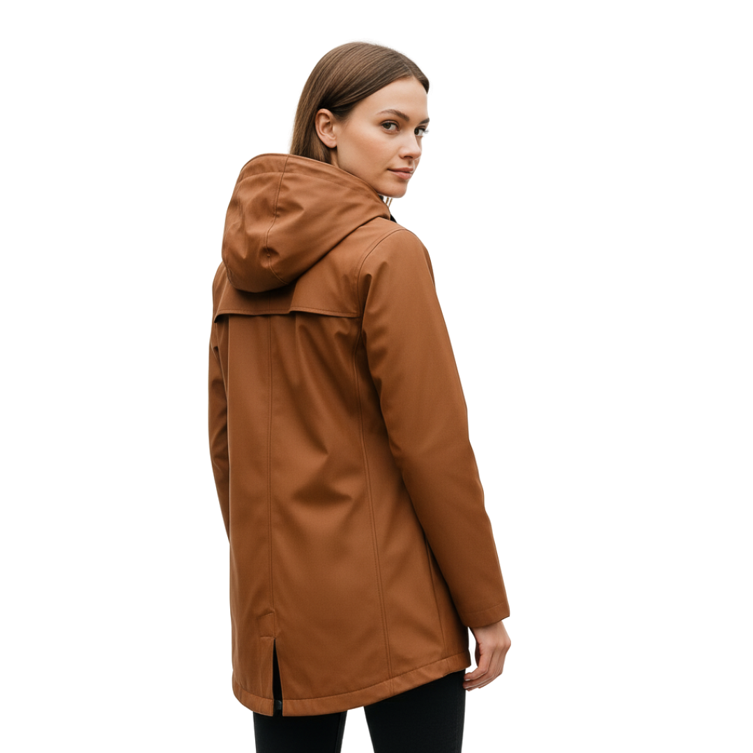 Impermeabile da donna lungo con cappuccio, idrorepellente e antivento, leggero