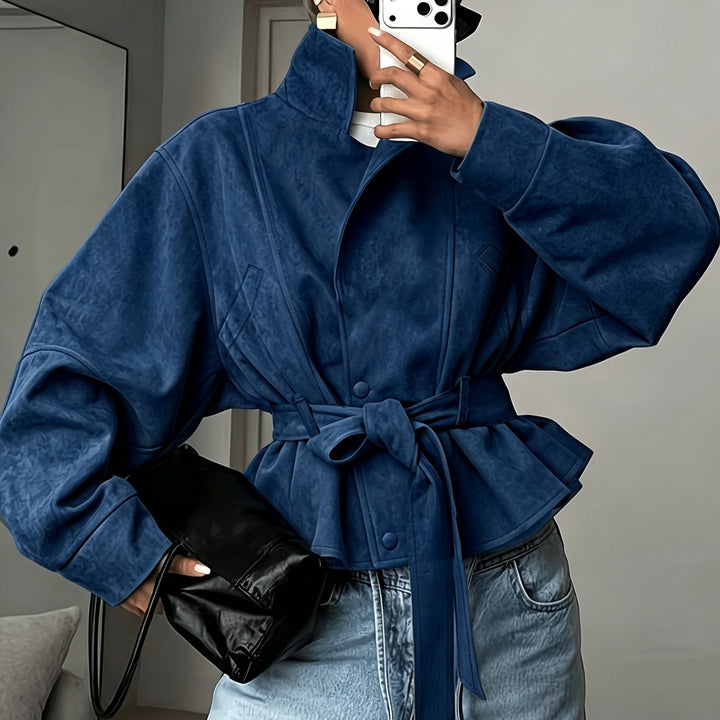 Veste Femme Col Montant Ceinturée En Daim Avec Manches Longues