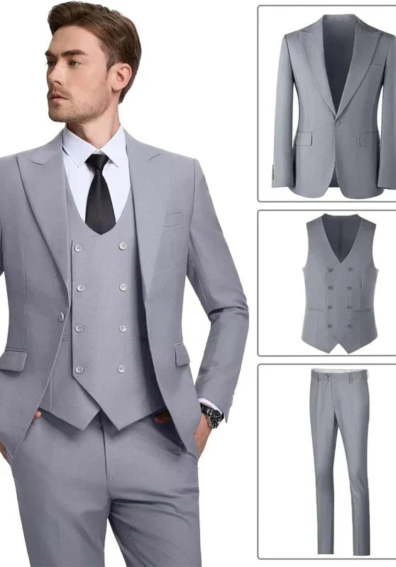 Herenpak driedelig met slim-fit pasvorm, gilet met zes knopen en klepzakken