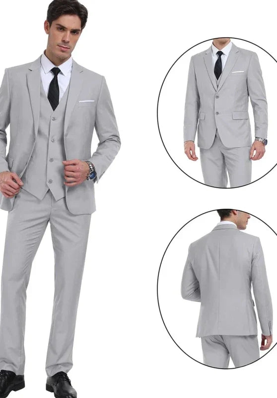 Costume Trois Pièces Homme Coupe Ajustée avec Col Notch et Gilet Col V