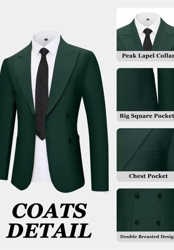 Costume Trois Pièces Homme Coupe Slim avec Veste Croisée et Col Peak