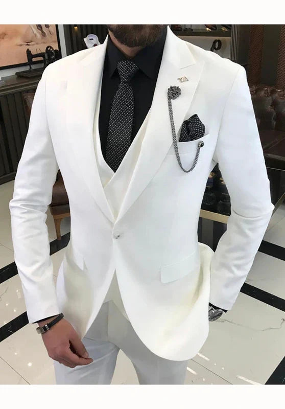 Costume Trois Pièces Homme Coupe Slim avec Col Notch et Gilet Cinq Boutons