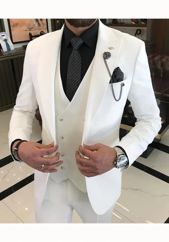 Costume Trois Pièces Homme Coupe Slim avec Col Notch et Gilet Cinq Boutons
