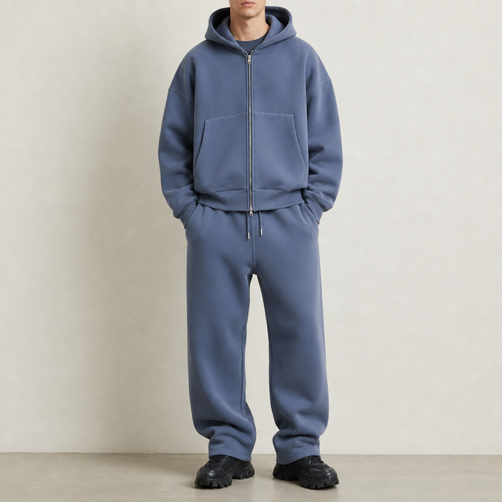 Oversize Herren-Trainingsanzug mit Reißverschluss-Hoodie und weiter Hose
