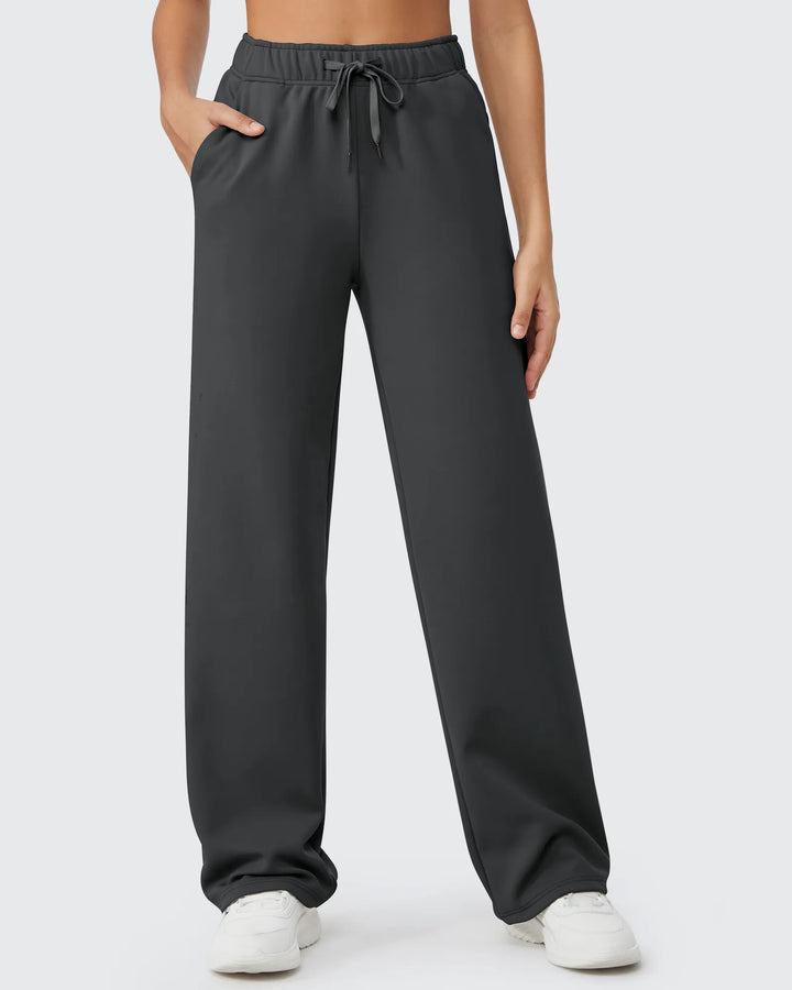 Pantaloni da donna foderati in pile, vestibilità casual, con coulisse