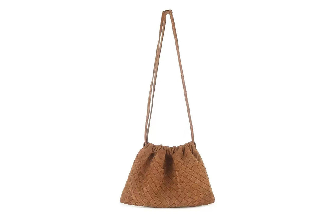 Sac À Épaule Femme en Daim Tissé Main avec Fermeture Cordon