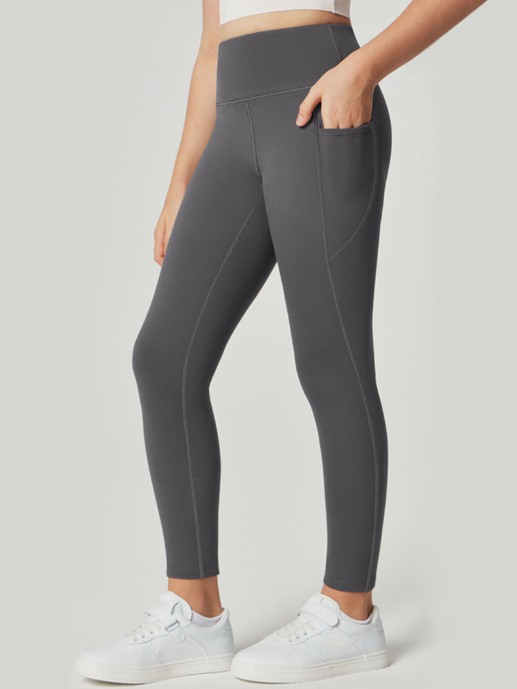 Leggings da donna a vita alta foderati in pile con tasche laterali