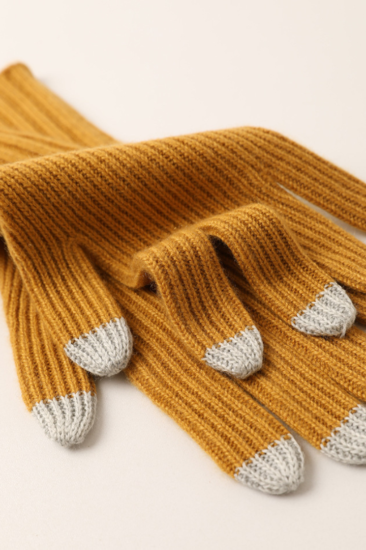 Guanti da donna in misto cashmere – maglia a coste con polsino lungo