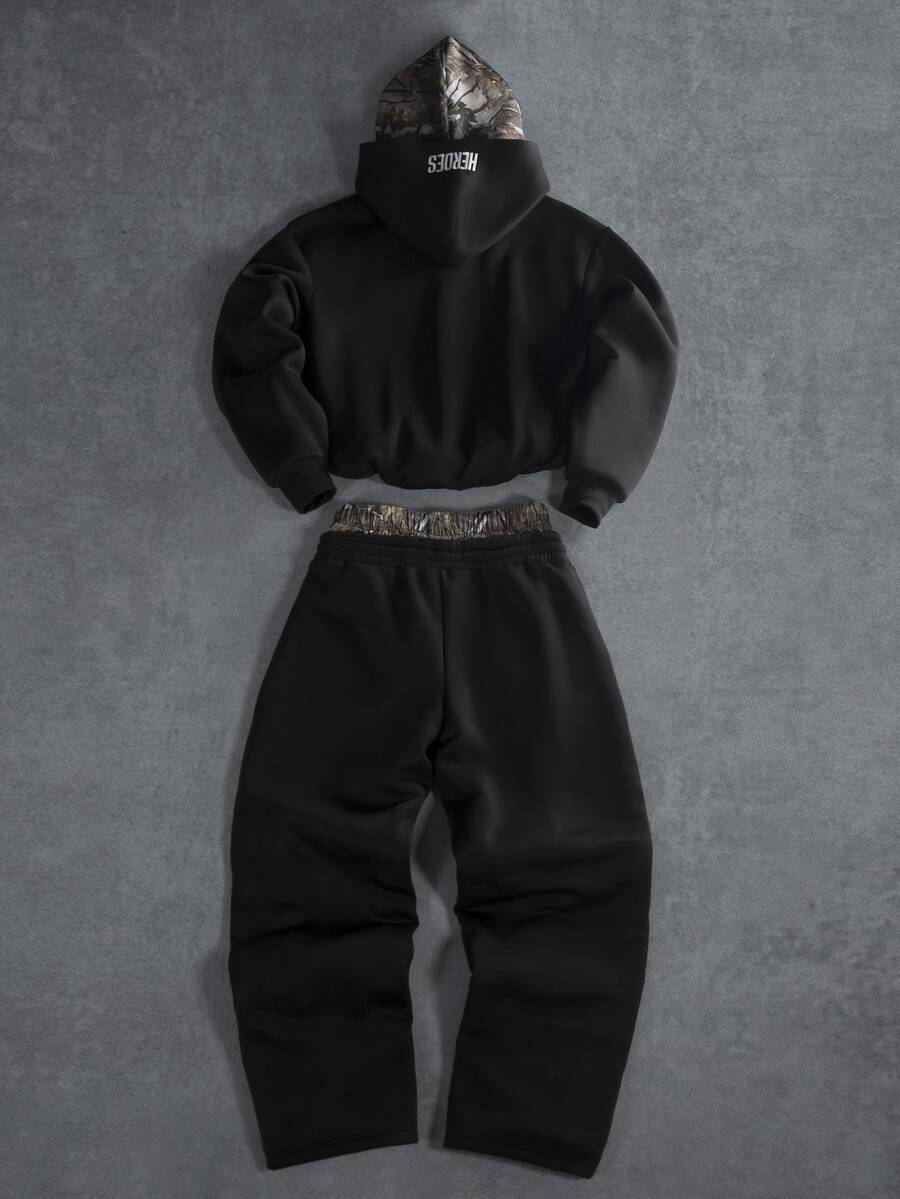 Herren-Trainingsanzug mit Kapuze, Reißverschluss und Hose mit Schaumstoff-Buchstabenprint