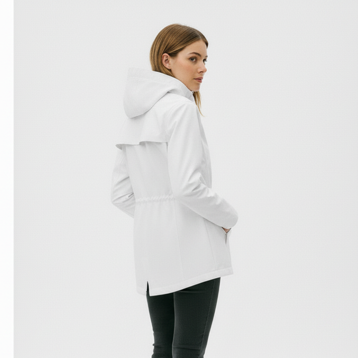 Impermeabile da donna lungo con cappuccio, idrorepellente e antivento, leggero