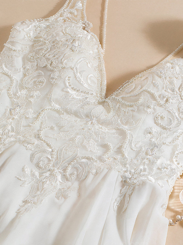 Robe De Mariée Pour Invitée Longue Moderne À Fente Haute Pour Femme  | Maxi