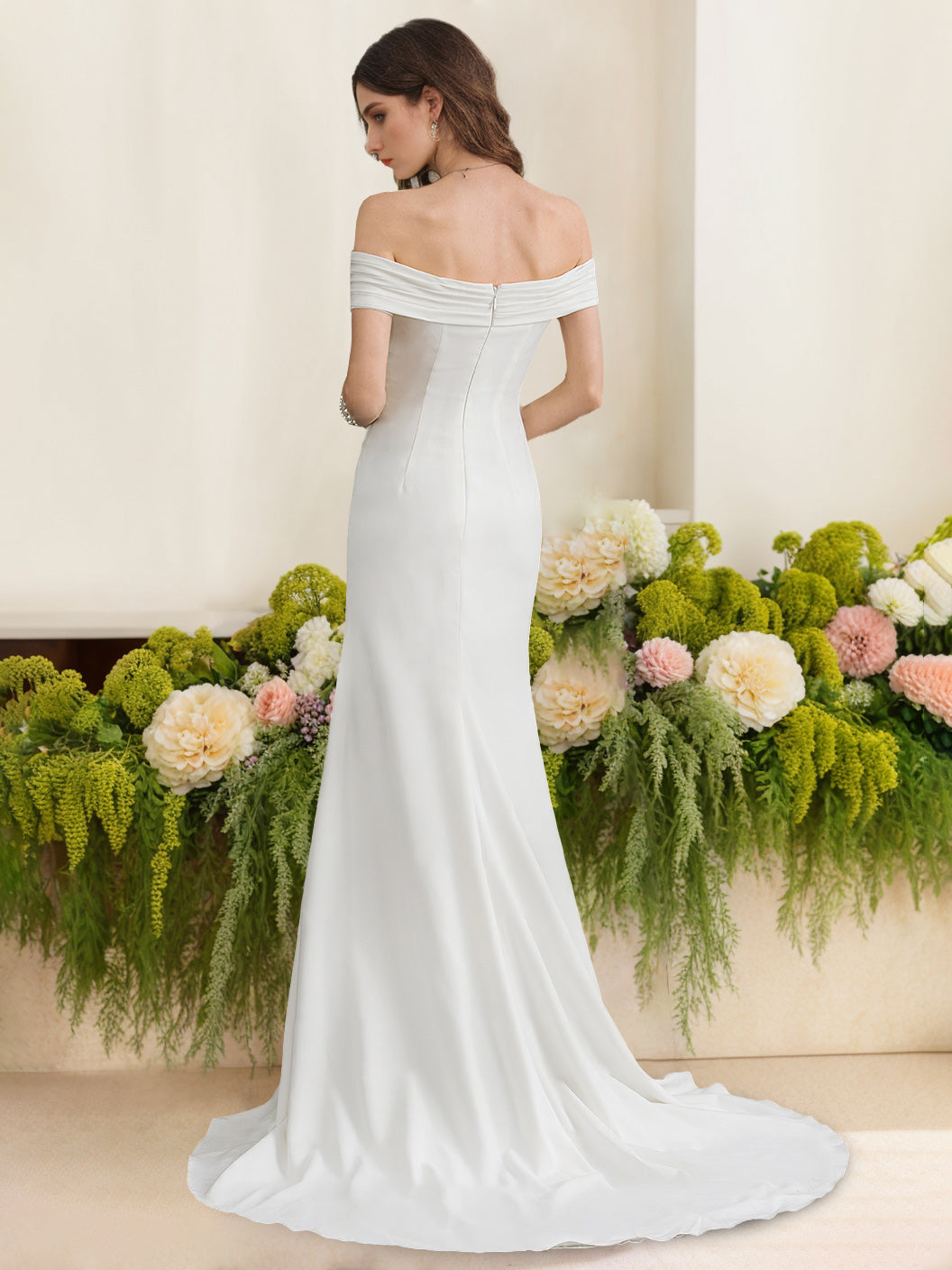 Robe De Mariée Pour Invitée Blanche À Épaules Dénudées Pour Femme | Maxi