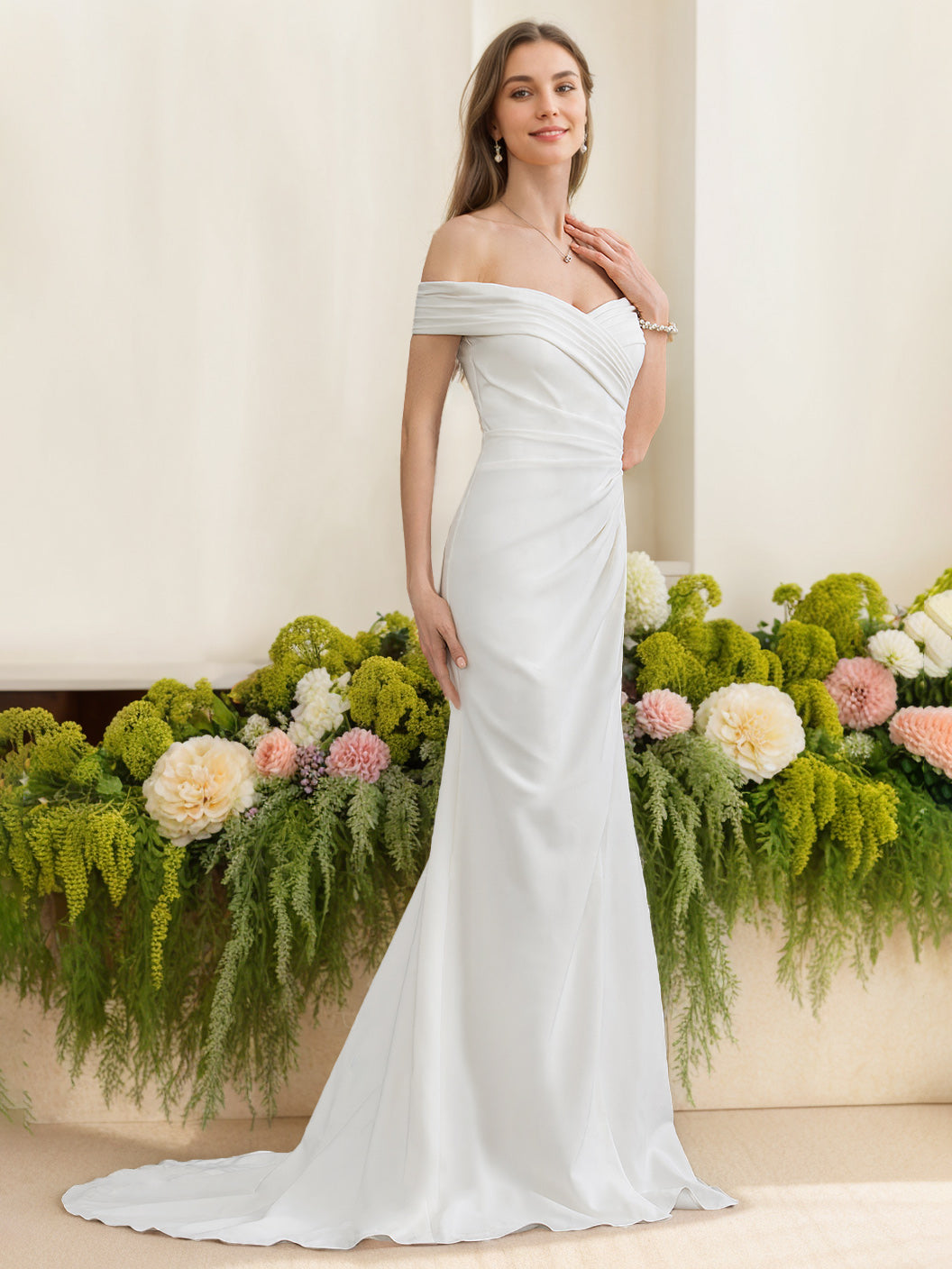 Robe De Mariée Pour Invitée Blanche À Épaules Dénudées Pour Femme | Maxi