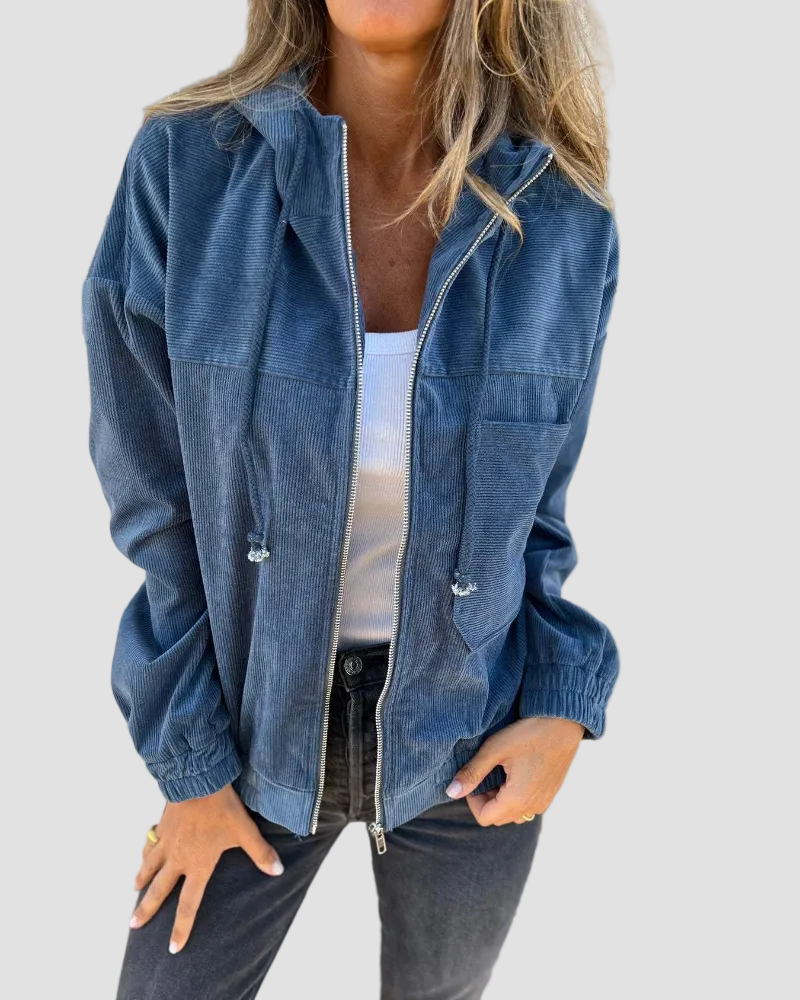 Vivienne | Veste Femme en Velours Côtelé à Capuche Zippée