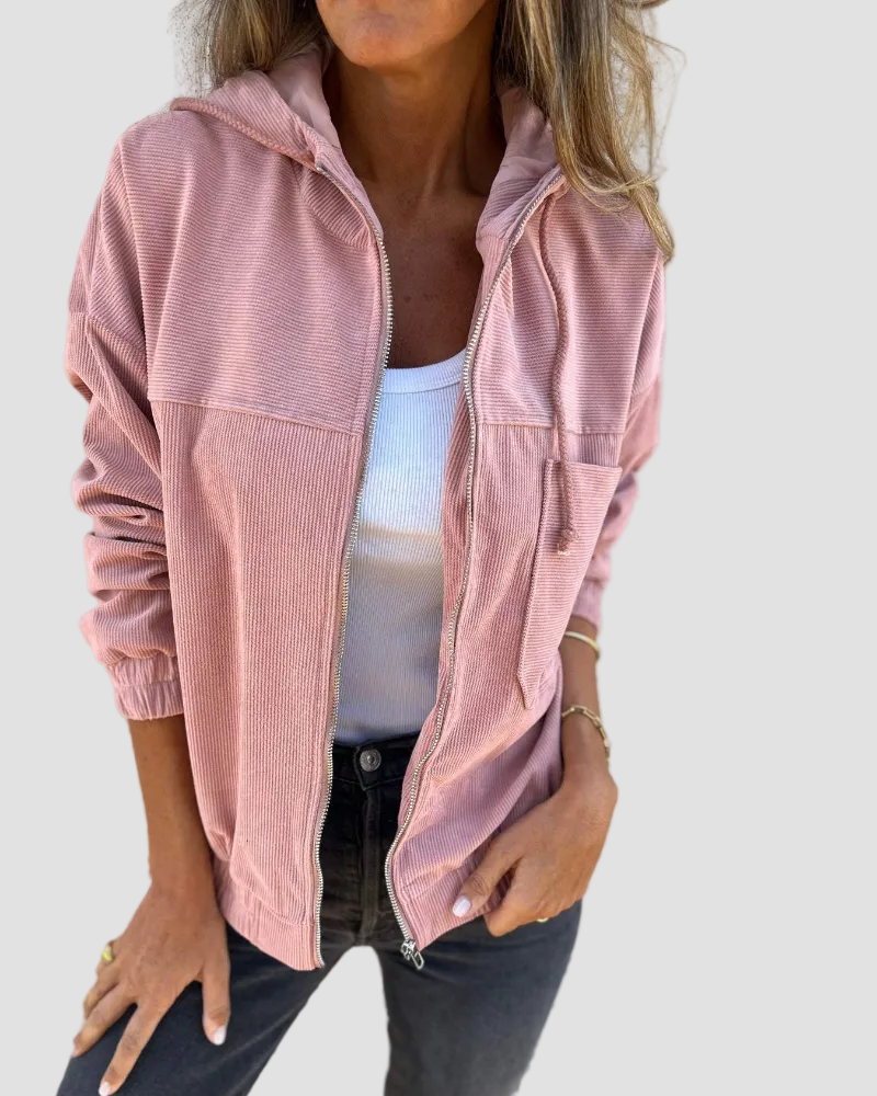 Vivienne | Veste Femme en Velours Côtelé à Capuche Zippée