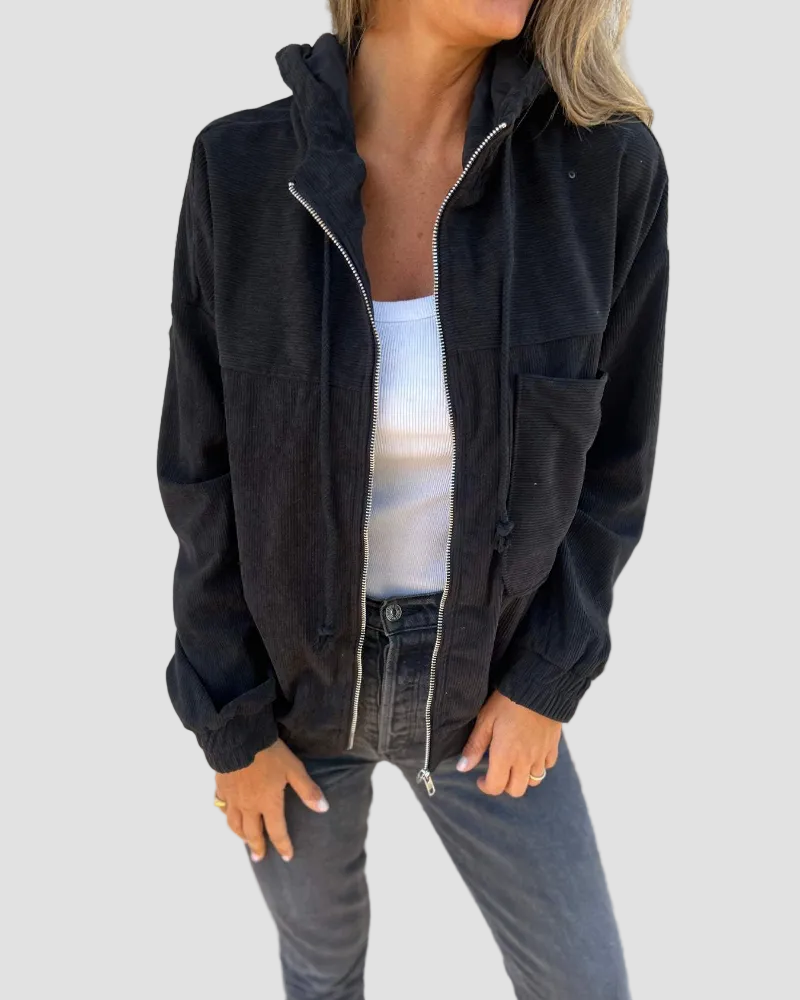 Vivienne | Veste Femme en Velours Côtelé à Capuche Zippée