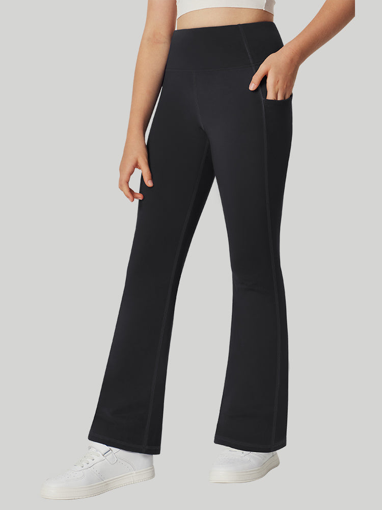 High-Waisted Women's Fleece-Lined Flared Pants with Pockets