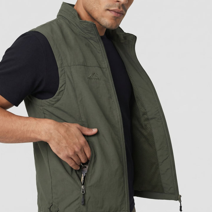 Gilet da trekking da uomo leggero, traspirante, con tasche multiple