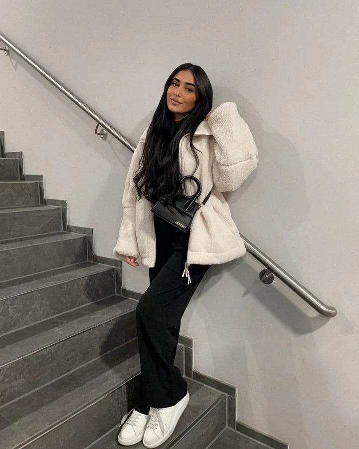 Women's Teddy Hooded Coat with Full Zip, Relaxed Fit and Pockets