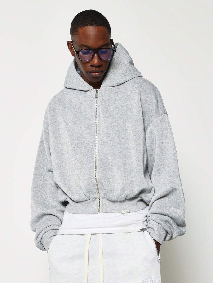 Kurzer Herren-Kapuzenpullover mit Reißverschluss, Kordelzug und Vordertaschen
