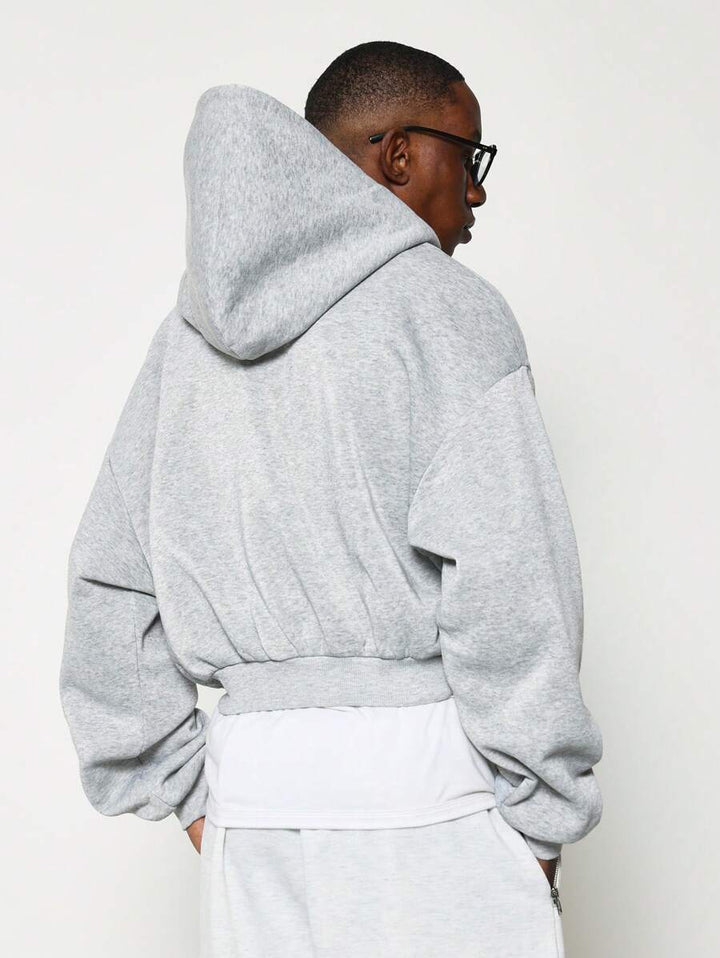 Kurzer Herren-Hoodie mit Reißverschluss, Oversize-Schnitt und Kordelzug