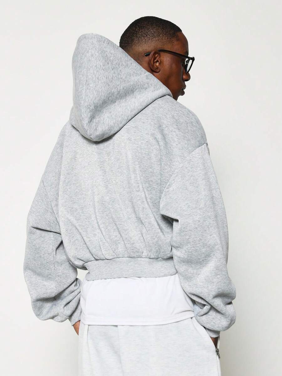 Kurzer Herren-Kapuzenpullover mit Reißverschluss, Kordelzug und Vordertaschen
